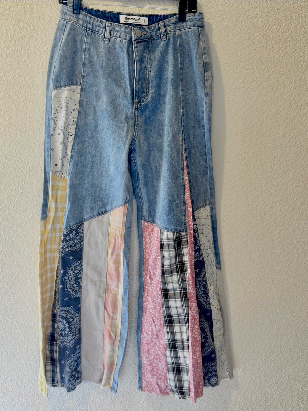 New! Three Bird Nest Patchwork Flare Jeans L